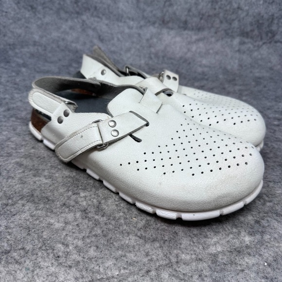 Birkenstock Shoes - Birkenstock ALPRO White Leather Clogs Shoes Womens Size 38 / 7 Perforated Sling